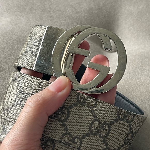 GUCCI SUPREME BELT WITH G BUCKLE MENS BROWN LOGO PRINT REVERSIBLE {$480} 75 / 30 - Picture 5 of 13